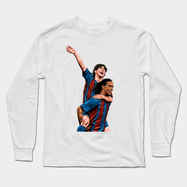 Messi's Inaugural Goal for Barça Long Sleeve T-Shirt by Futbol Art